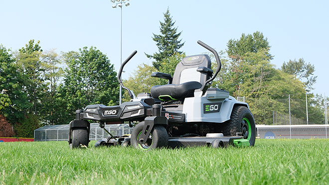 Swapping gas for clean energy—our EGO electric mower helps cut emissions and noise on every job. A small change, big impact.